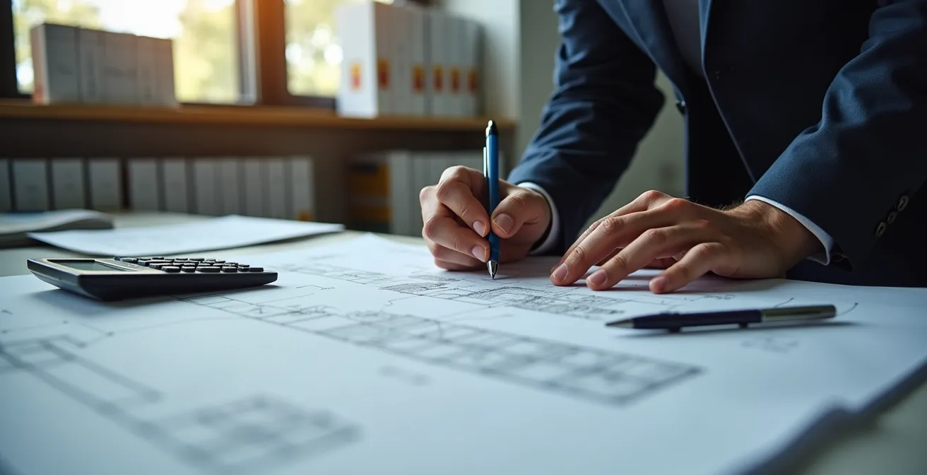 Bureau d'études thermiques analysant l'impact carbone d'une construction sur ordinateur