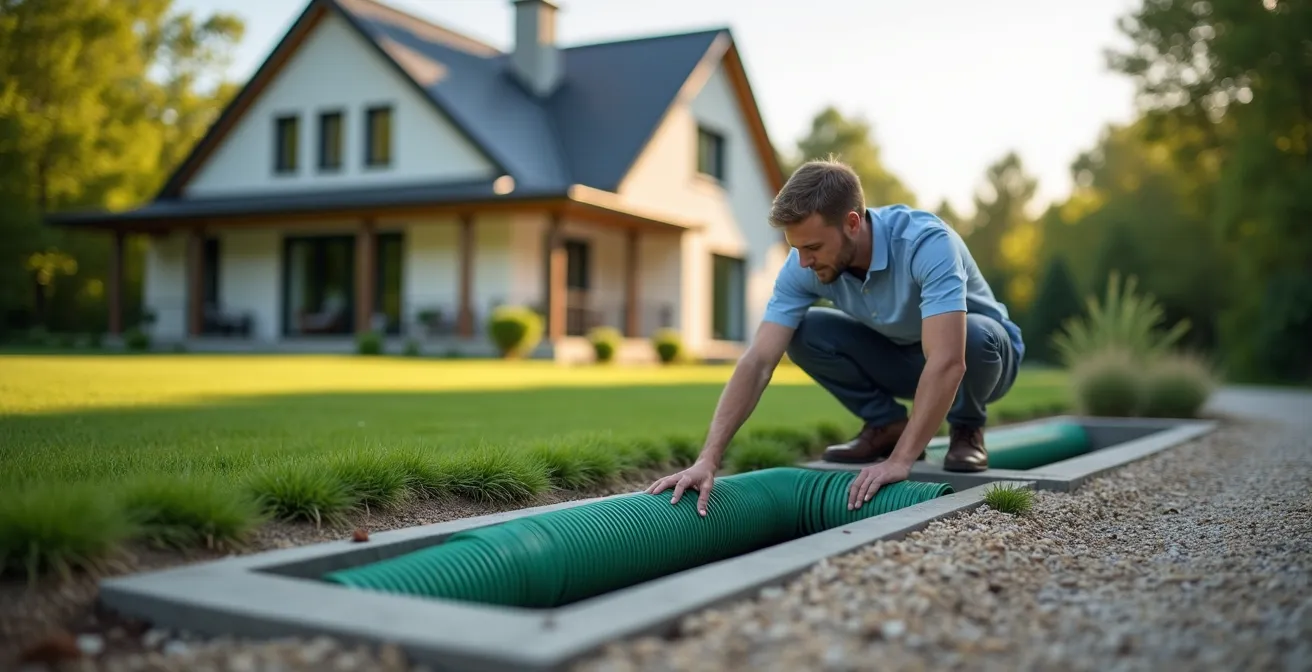 Propriétaire vérifiant les installations télécom dans un regard avec une checklist à la main.