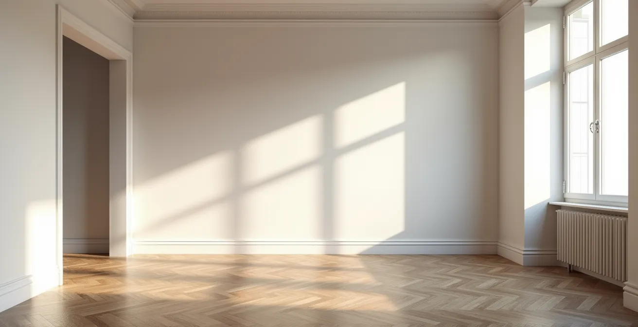 Comparaison avant-après d'un salon vide transformé par home staging virtuel