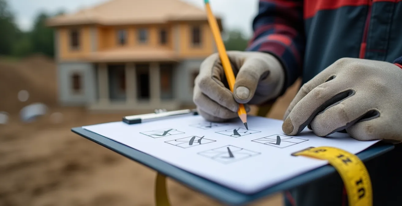 Gros plan sur des mains tenant un presse-papiers avec checklist lors d'une inspection de maison
