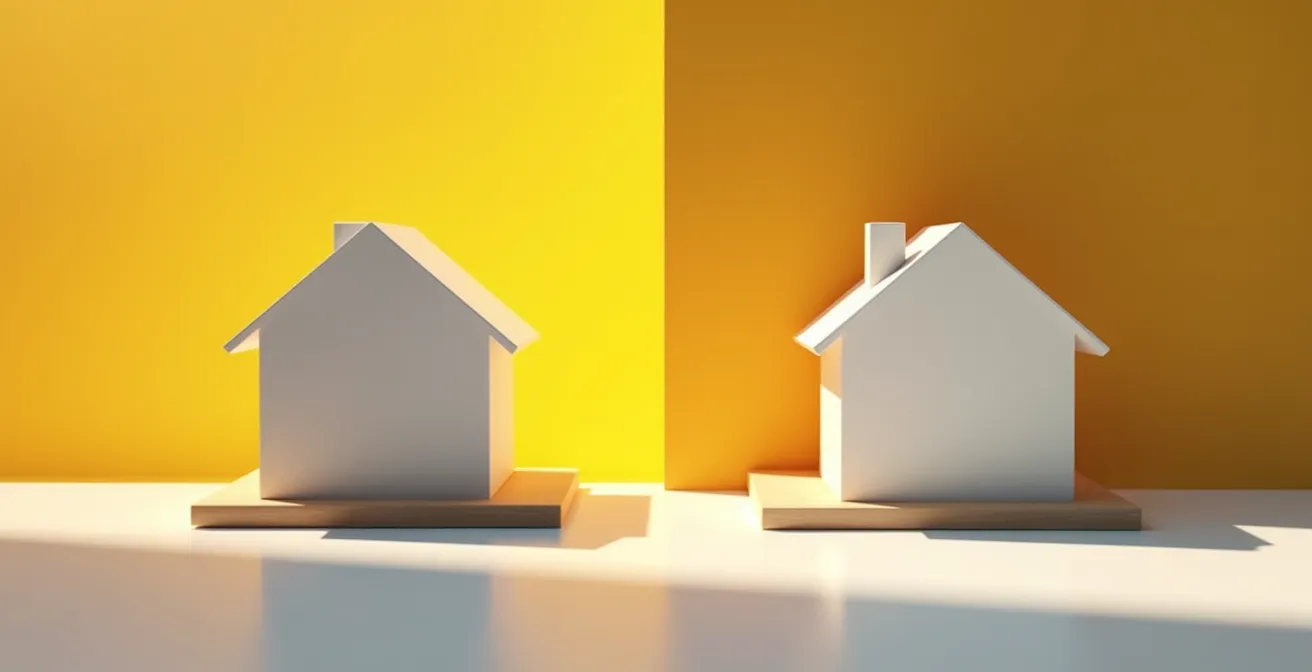 Comparaison schématique de l'orientation solaire d'une maison passive montrant les apports thermiques