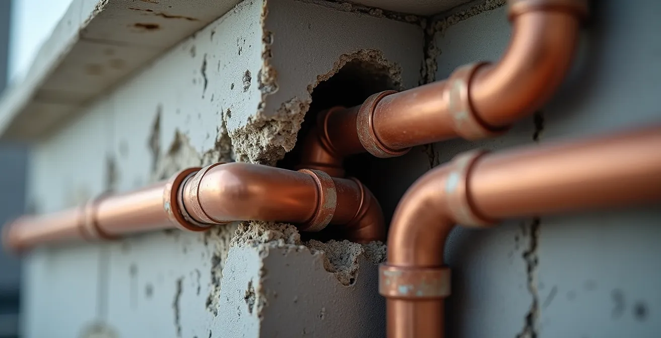Installation de pompe à chaleur montrant les éléments techniques indissociables du bâtiment
