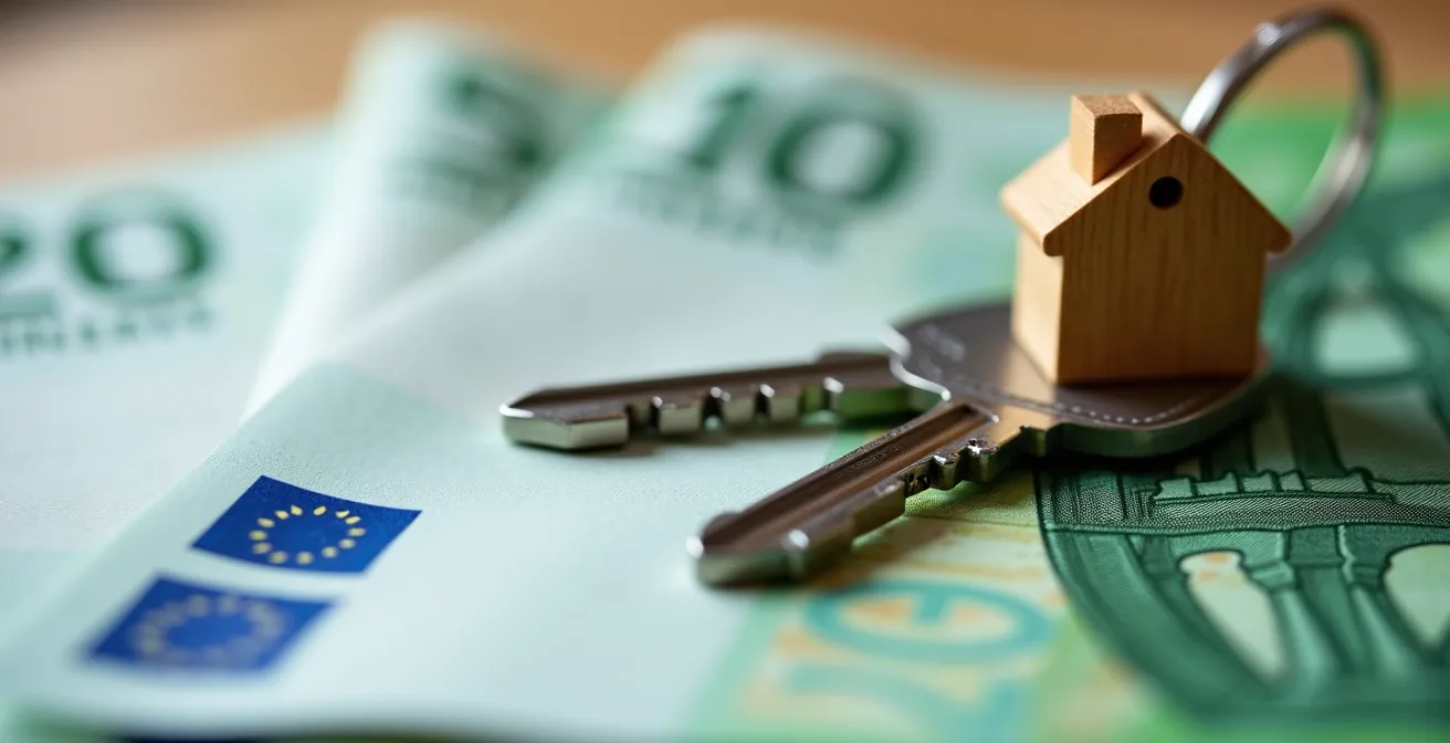 Clés de maison posées sur des billets euros symbolisant la plus-value immobilière