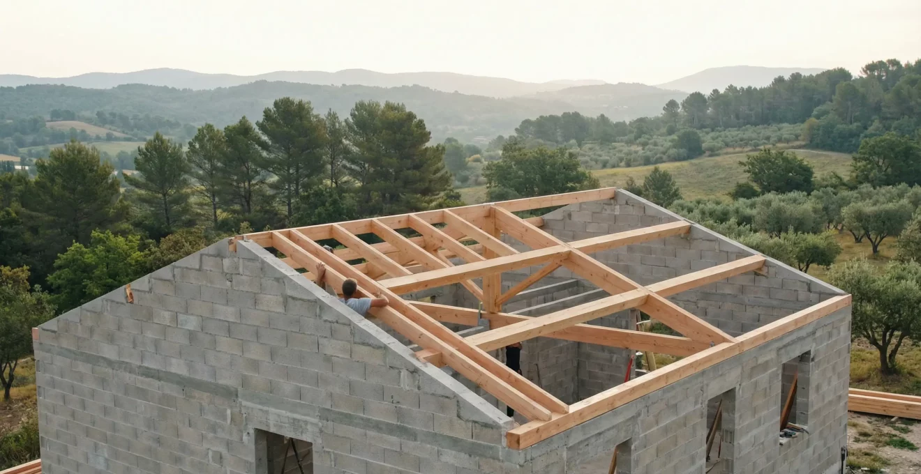 Construction maison individuelle en béton cellulaire dans le Var avec collines provençales