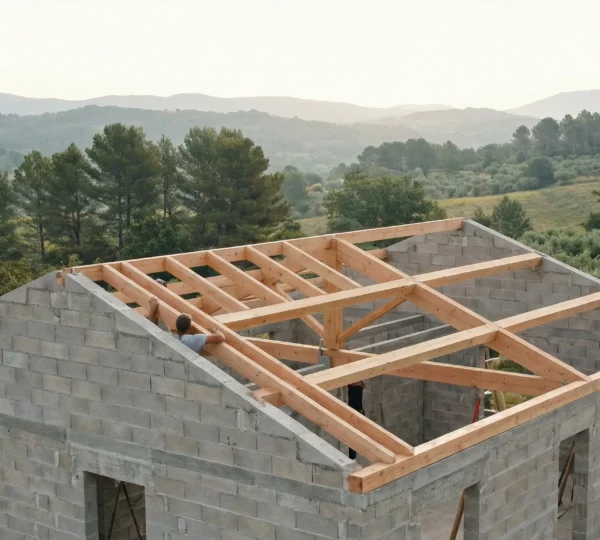 Construction maison individuelle en béton cellulaire dans le Var avec collines provençales