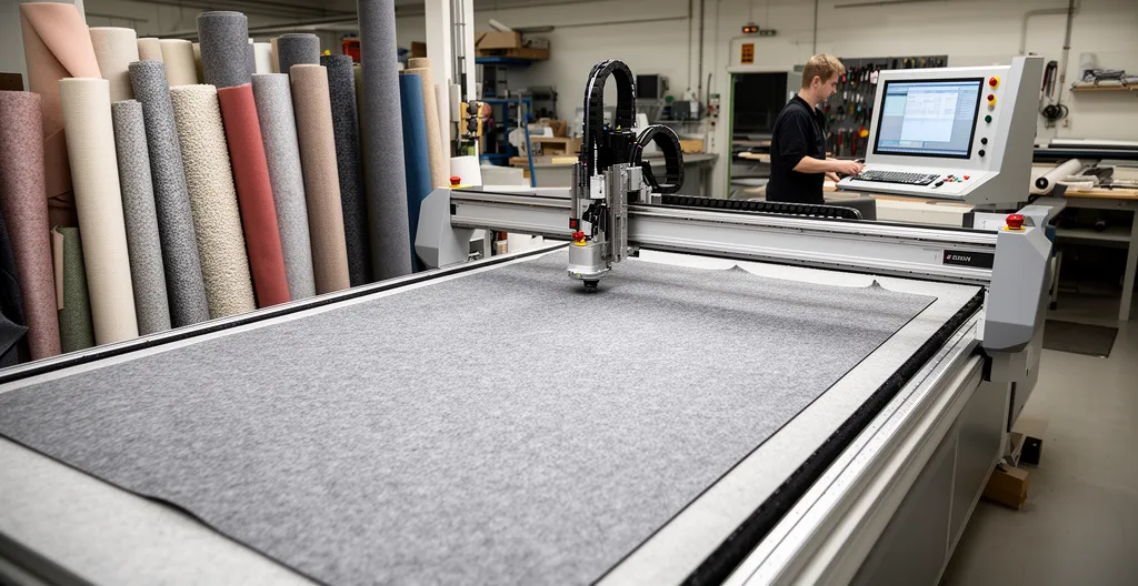 Table de découpe numérique traitant du feutre technique dans un atelier industriel