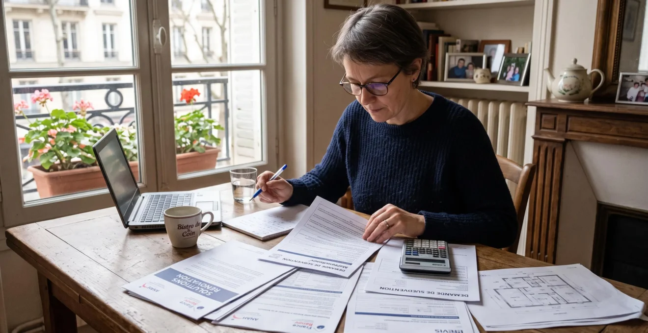 Propriétaire consultant des documents administratifs et financiers liés aux aides pour l'installation d'une pompe à chaleur à son domicile